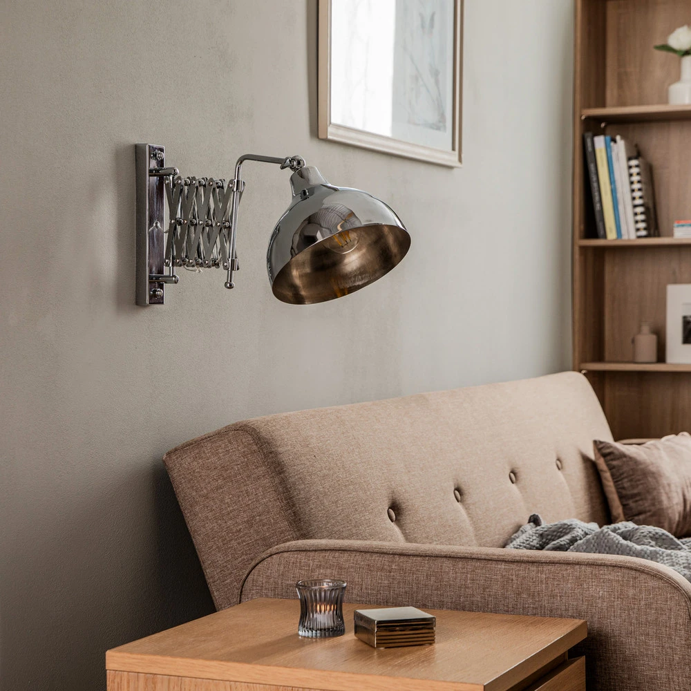 Applique HAP-9082-K avec bras ciseaux, chromée en verre opalin