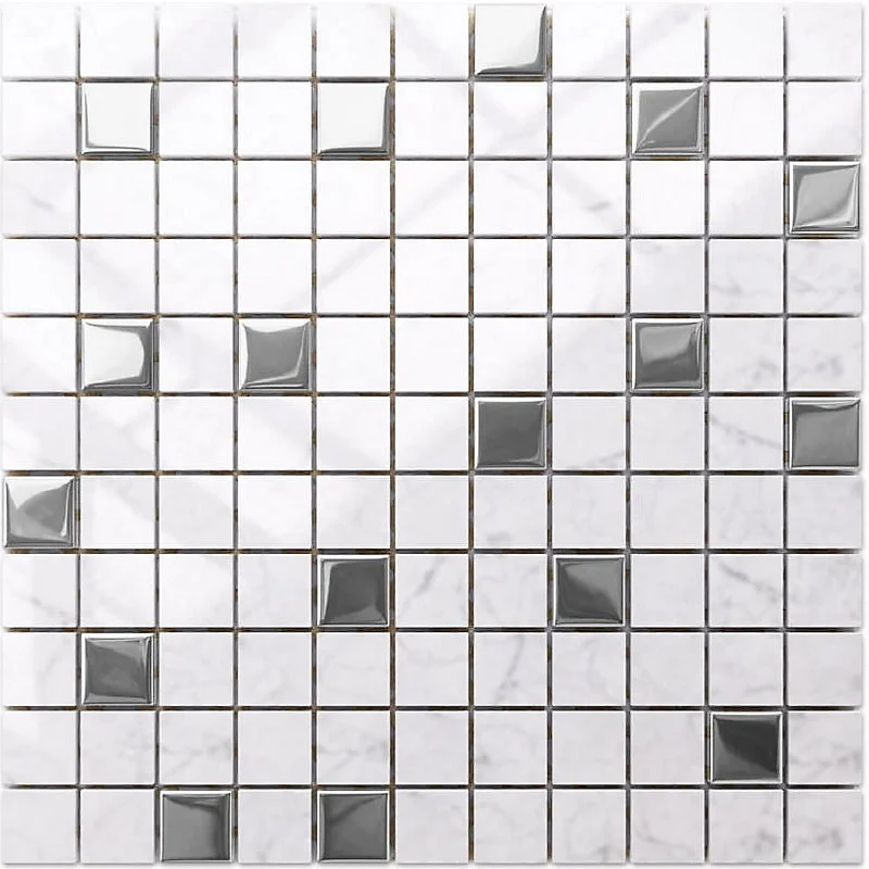 Mosaïque en verre sur filet pour salle de bain ou cuisine 30 cm x 30 cm - Ton argent Marble