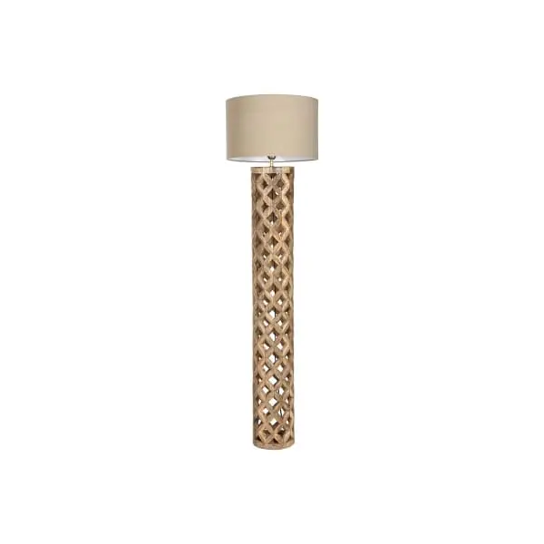 African Carved Monochrome Wood Floor Lamp à lumière froide