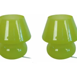 Abat-jour en tissu Pair de Lampes de chevet champignon verre vert 16,5 cm.