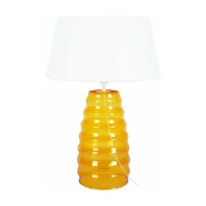 Abat-jour en tissu SYMPHONIE - Lampe de chevet conique verre jaune et blanc