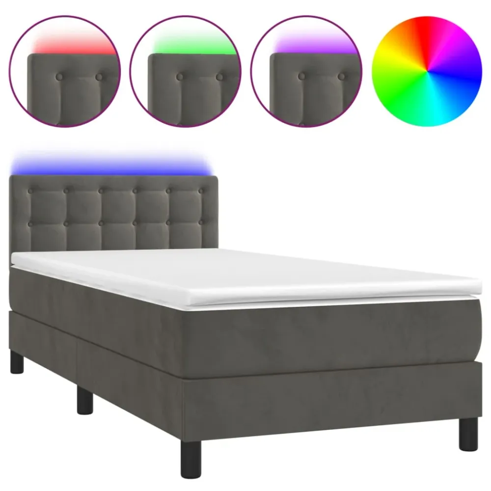Cadre de lit LED avec sommier tête de lit matelas 90x190cm tissu velours gris profond TDL0208261