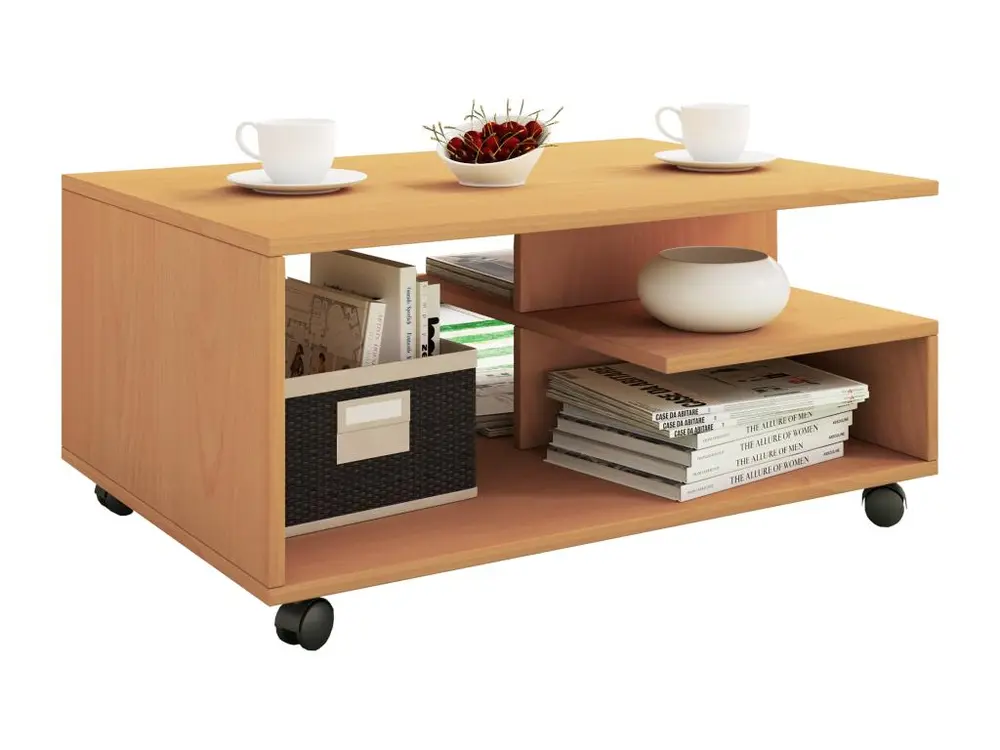Support d'étagère Stango Table basse avec 5 étagères, imitation hêtre.