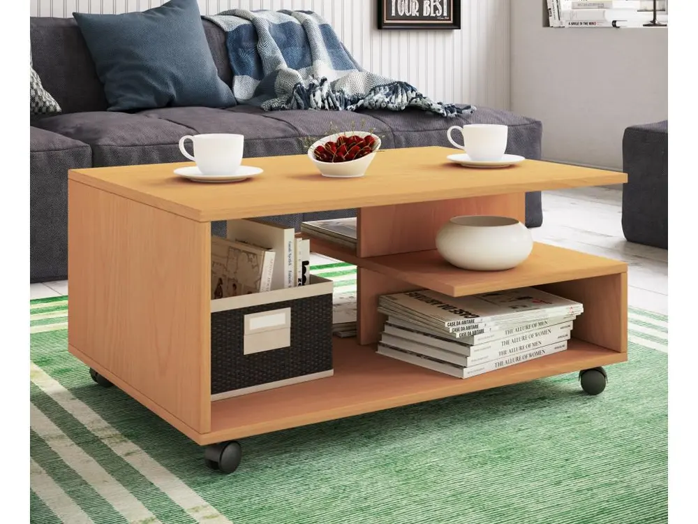 Support d'étagère Stango Table basse avec 5 étagères, imitation hêtre.