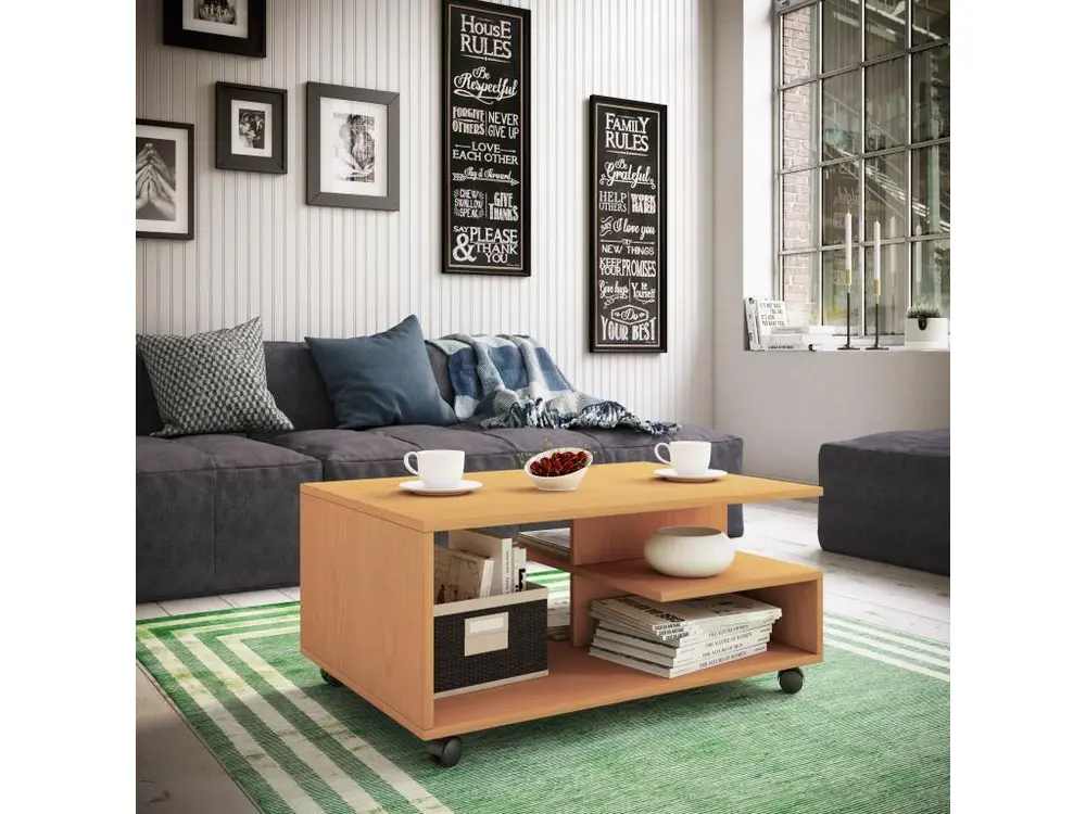 Support d'étagère Stango Table basse avec 5 étagères, imitation hêtre.
