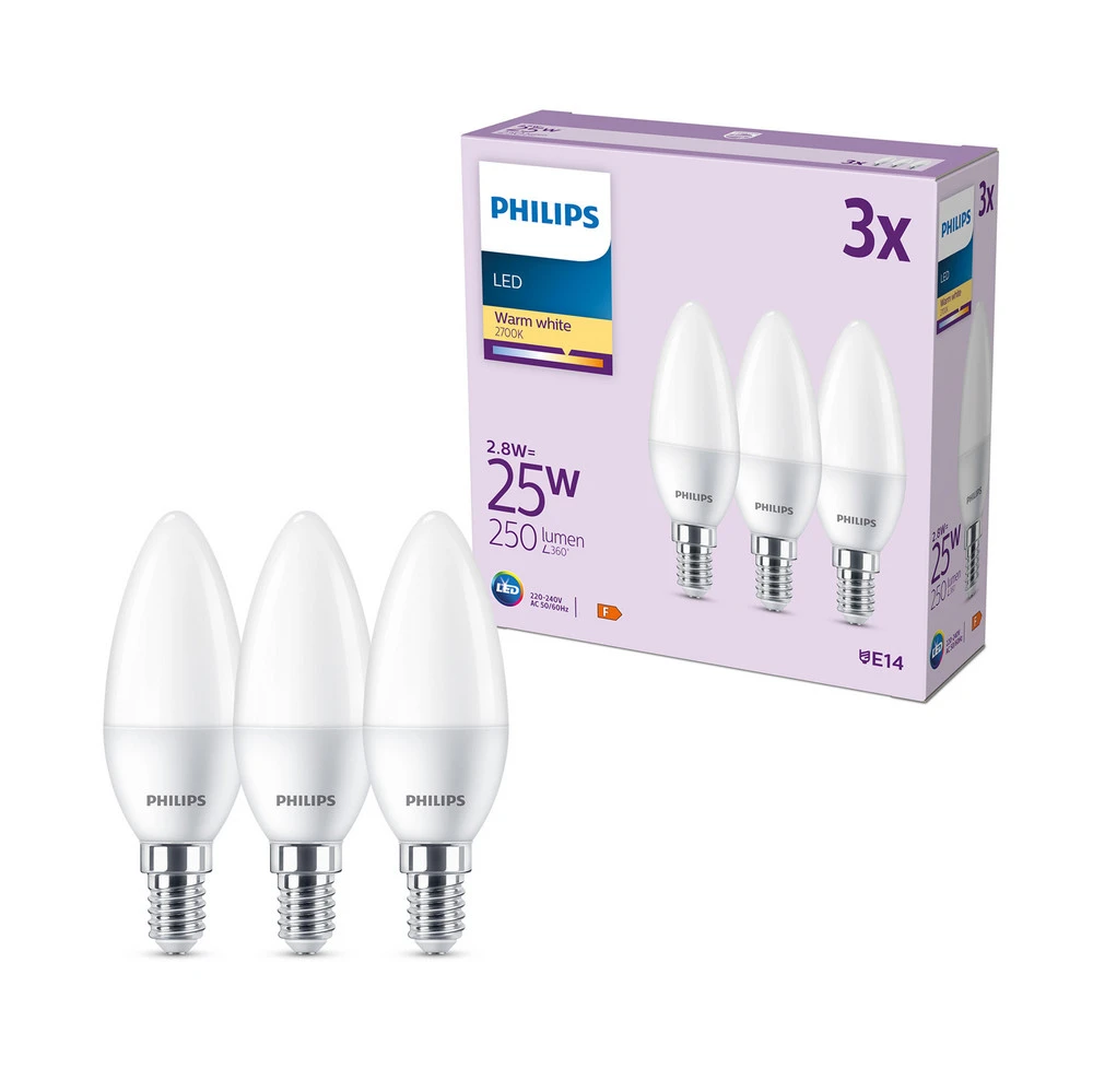Abat-jour en tissu Philips bougie LED E14 2,8W 250lm 2 700K mate x3