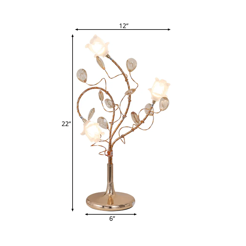 Abat-jour en tissu Lampes de table de chevet à 3 têtes de fleurs, lampe de table avec abat-jour en verre blanc argent/or d...