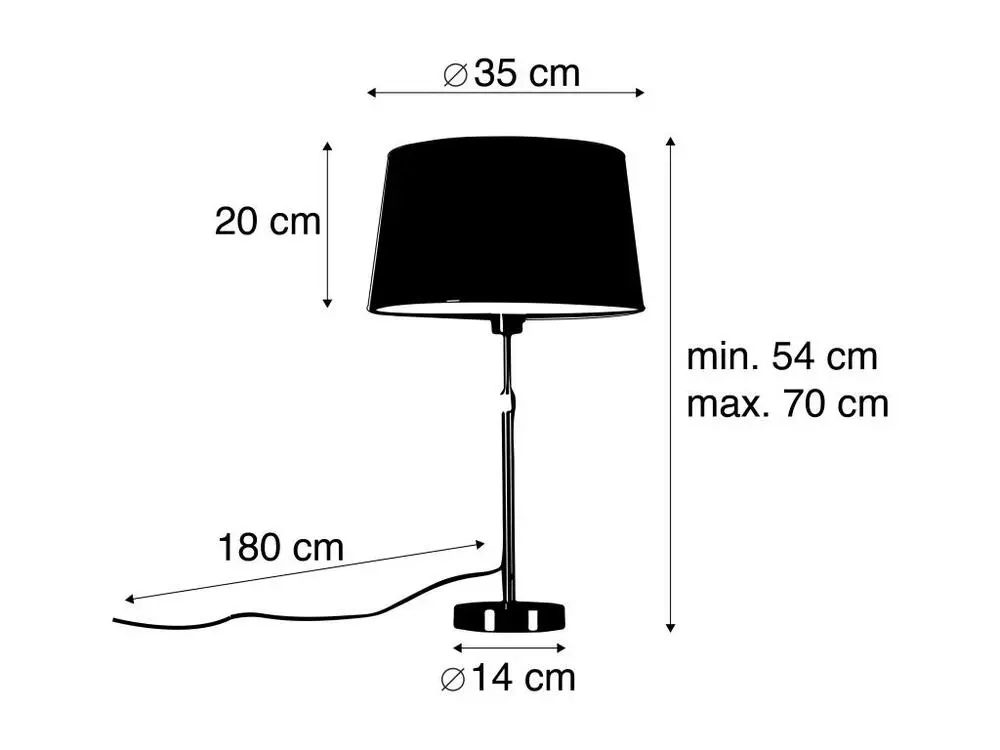 Lampe de chevet Lampe de table blanc avec abat-jour noir 35 cm réglable - Parte