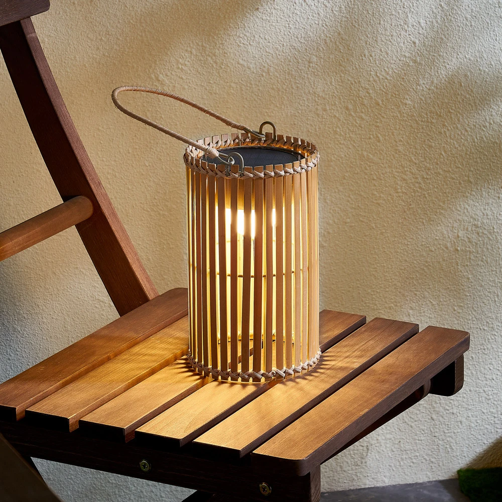 Lindby lampe de table LED Amaria, bambou, Ø 12 cm - Certifié CE