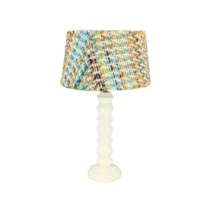 Now's Home - Lampe Poser Pied Bois Blanc Avec Abat Jour En Tweed H51cm Romy (Certifié CE)
