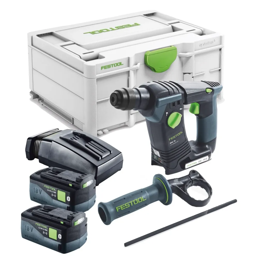 Festool BHC 18-Basic marteau perforateur sans fil 18 V 1.8 J SDS Plus Brushless + 2x batteries rechargeables 5.0 Ah + char...