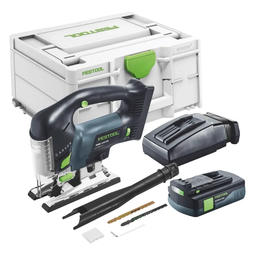 Festool CARVEX PSBC 420-Basic Scie sauteuse pendulaire sans fil 18 V 120 mm Brushless + 1x batterie 3,0 Ah + chargeur + Sy...