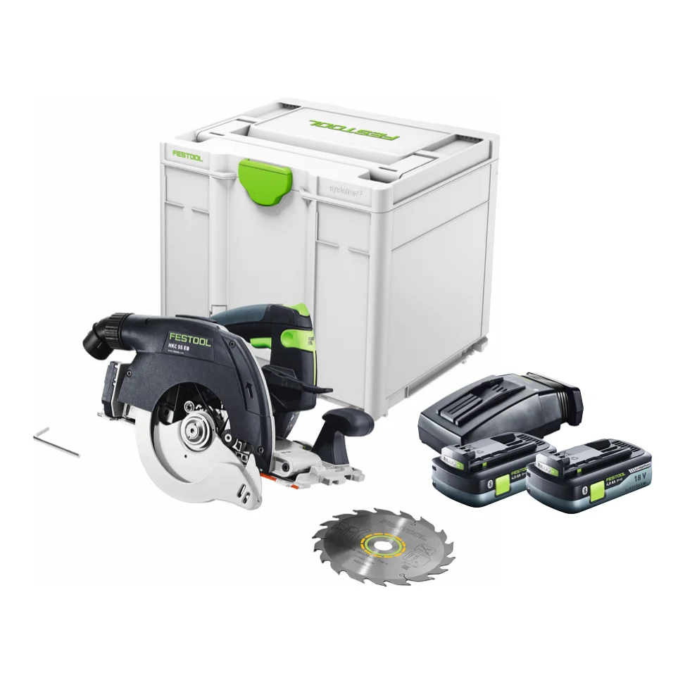 Festool HKC 55 EB-Basic Scie circulaire portative sans fil 18 V 160 mm Brushless ( 576163 ) + 2x batterie 4,0 Ah + chargeu...
