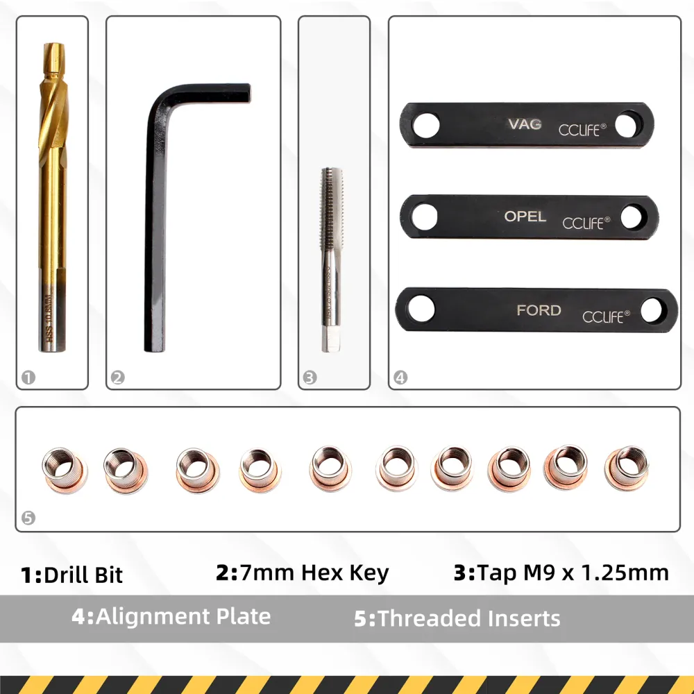 16 pcs Brake Caliper Guide Pin Thread Repair Set Repair Kit Brake Threads Compatible | M9 x 1.25