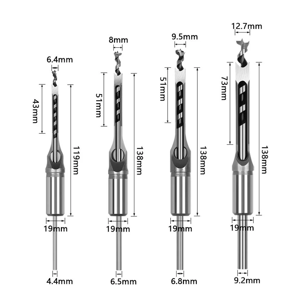 Set de 4 forets pour trous carrés