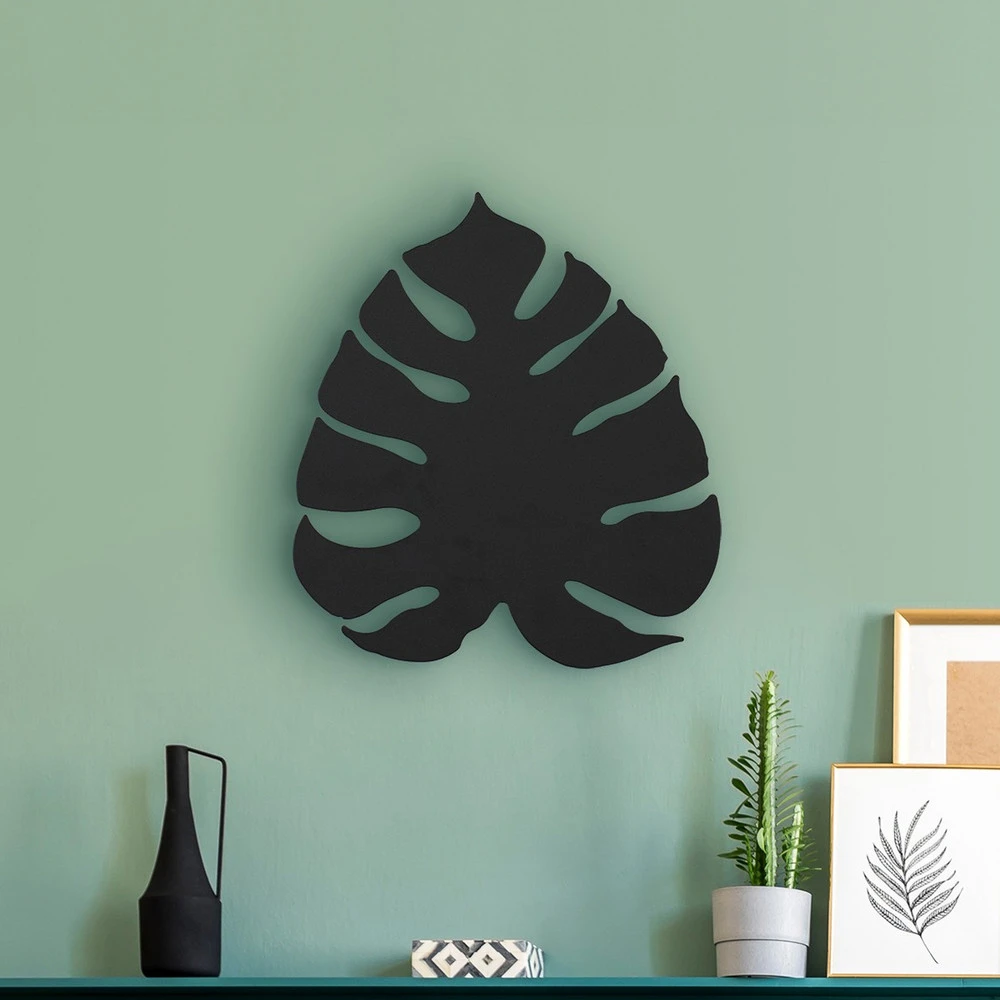Applique murale Monstera, forme de feuille, 3 x G9, acier, noir pour pose facile