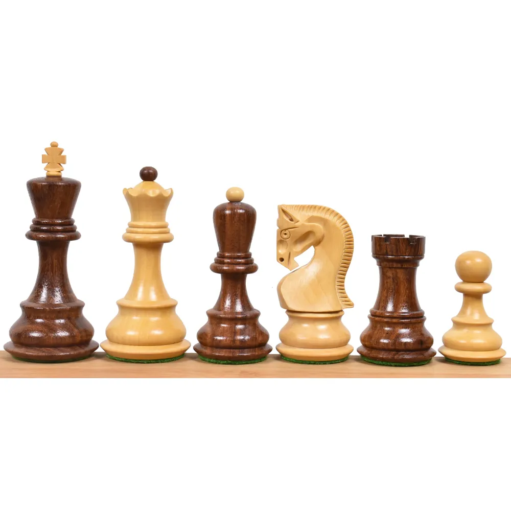 3.9" Jeu d'échecs russe Zagreb - Pièces d'échecs seules - Bois de rose doré lesté - Reines supplémentaires