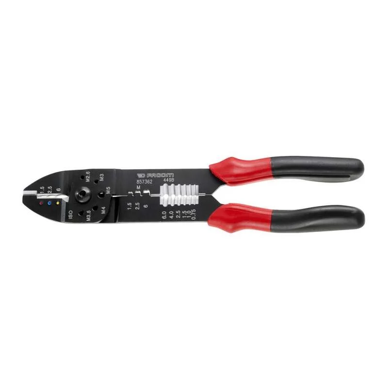 Pince à sertir normal FACOM 449BPB pour cosses pré-isolées et nues (dénudage 0,75 à 6 mm²) en Acier au Chrome-Vanadium