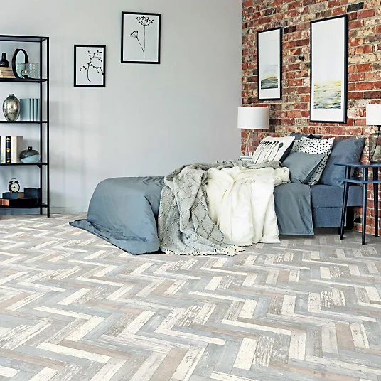 Porte-rouleau Sol Vinyle First - Imitation parquet usé chevron coloré - Rouleau de 4m x 15m