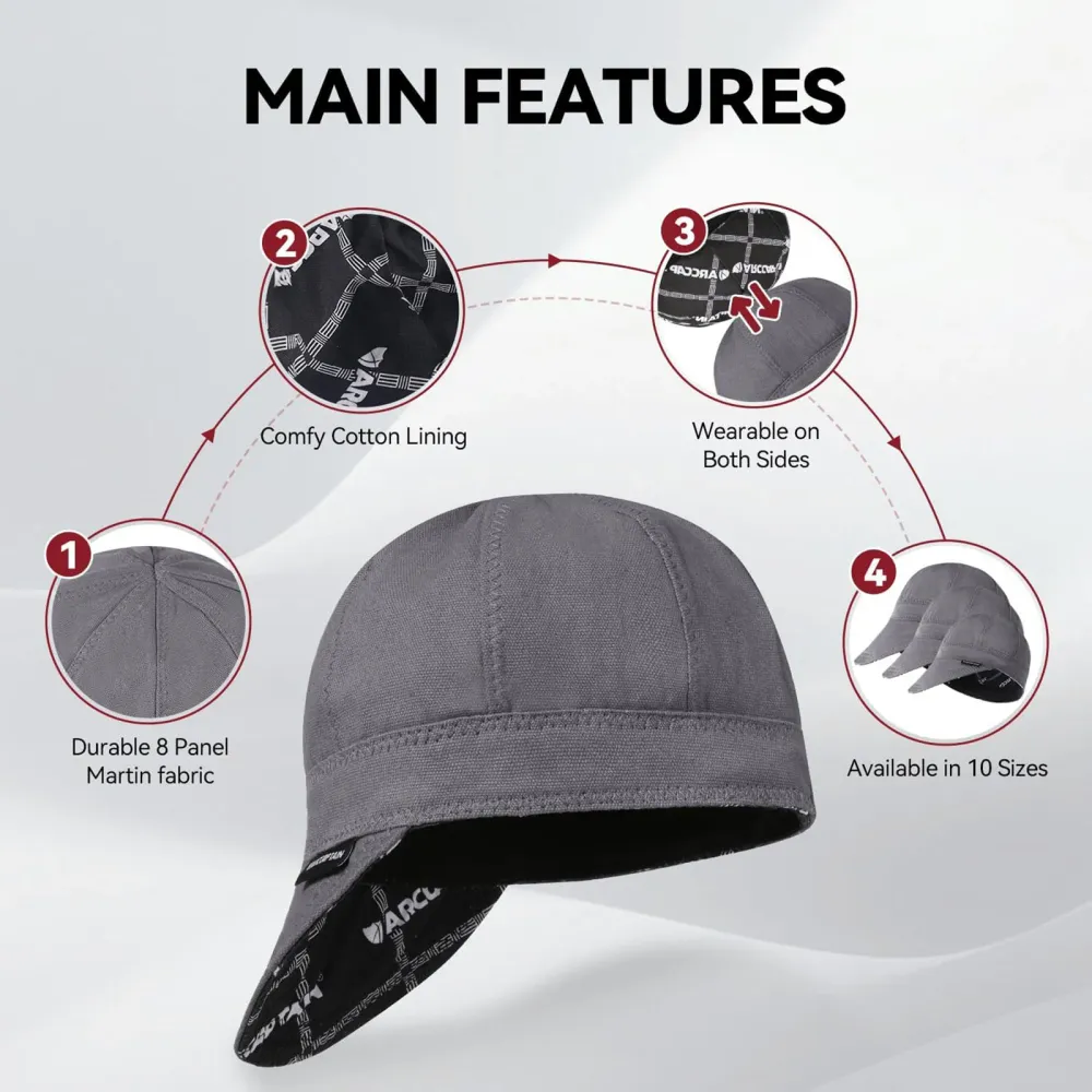 ARCCAPTAIN Reversible Welding Cap 10 oz Fireproof Coton peigné Comforts Gray