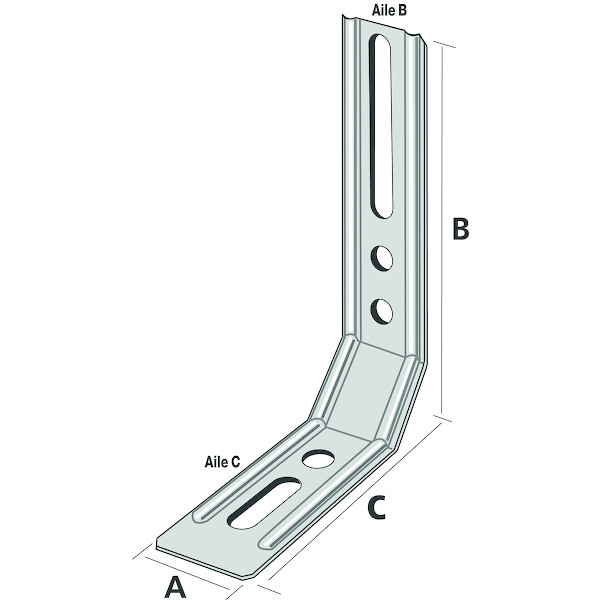 Équerre de fixation de fenêtre ENPC à pan coupé nervurée - Dimensions (L1 x L2) : 65 x 70 mm - Largeur : 30 mm - Épaisseur...