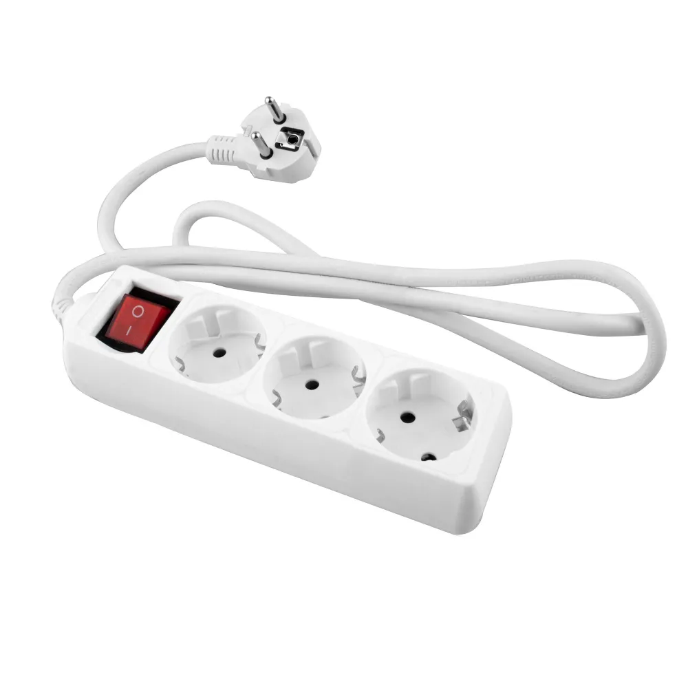 Câble de terre nu RALLONGE ELECTRIQUE AVEC BASE BLANCHE 3 SORTIES AVEC INTERRUPTEUR ET CABLE 3M