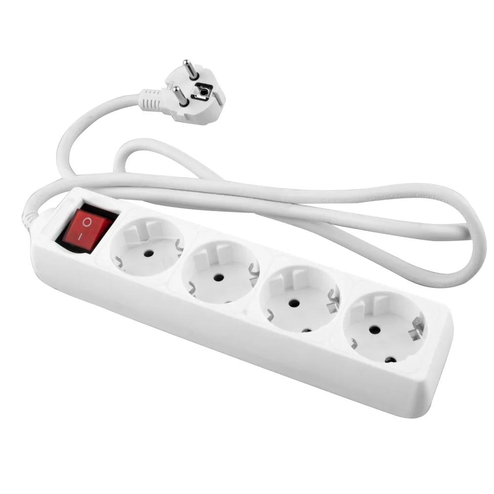 RALLONGE ELECTRIQUE AVEC BASE BLANCHE 4 SORTIES AVEC INTERRUPTEUR ET CABLE 3M - Compatible Prise Française