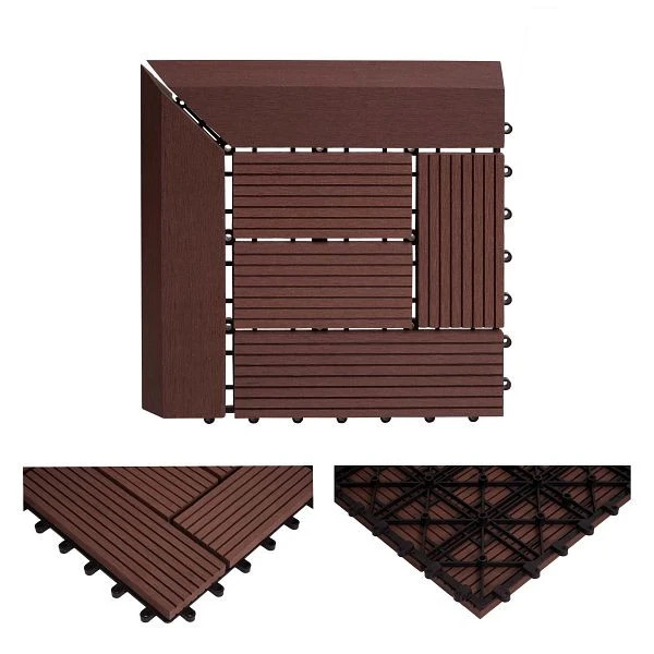 Mendler WPC carrelage de sol d'angle Rhône + finition terrasse aspect bois 30x30cm Privilégié angle décalé café 7...
