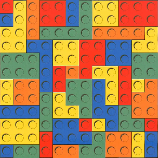 Sol Vinyle Style - Motif Puzzle jeu de briques multicolore - Rouleau de 3m x 23m