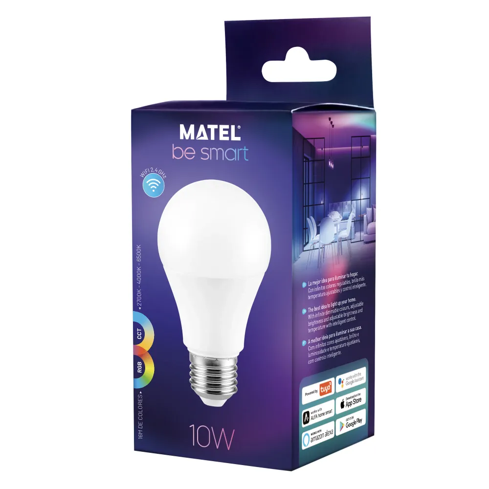 LAMPE LED CLASSIQUE MATEL SMART WIFI E27 10W RVB