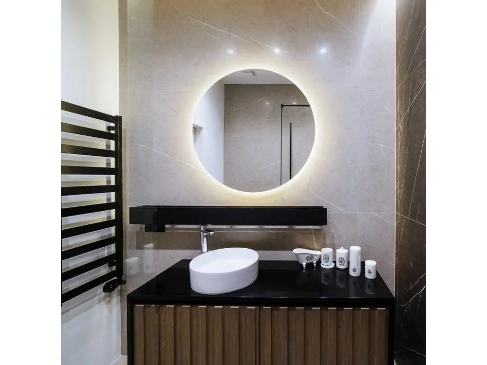 Miroir avec éclairage LED impeccable pour le salon Couleur chaude Ø90