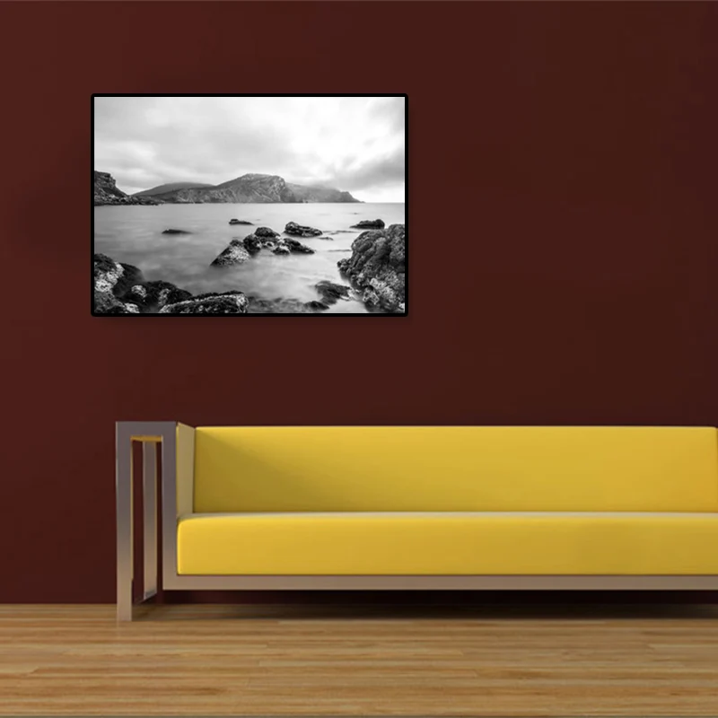 Photographie moderniste de paysage marin, toile imprimée texturée de couleur foncée, décoration murale pour la maison pour...