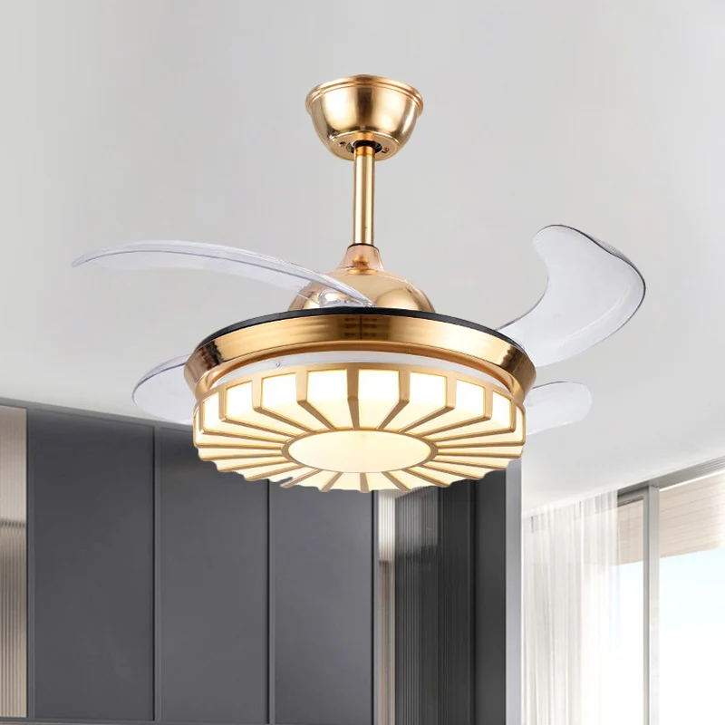 Abat-jour conique Minimalismus Runde, halbbündige Acryl-Wohnzimmer-LED-Hängeleuchte mit 4 Flügeln Silber/Weiß/Gold, 42" B
