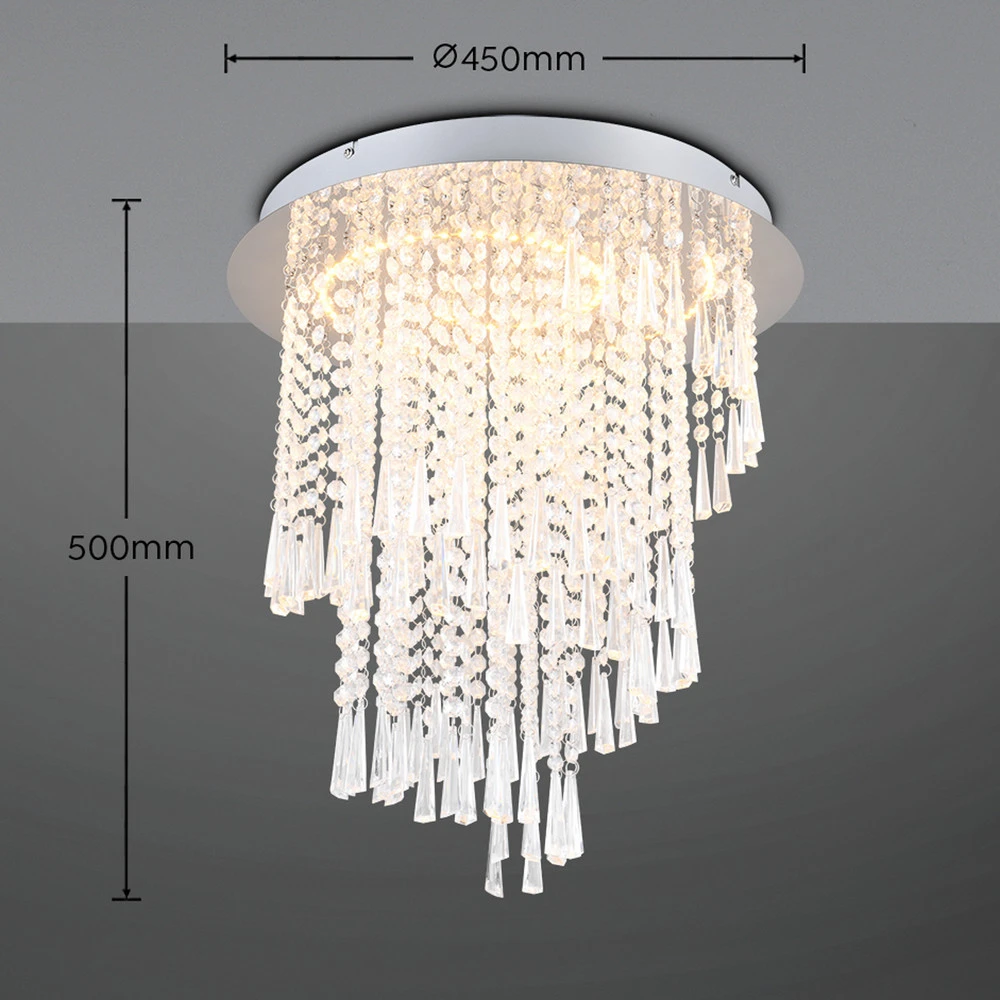 Plafonnier LED Pomp, Ø 45 cm, chromé, acrylique/métal, CCT