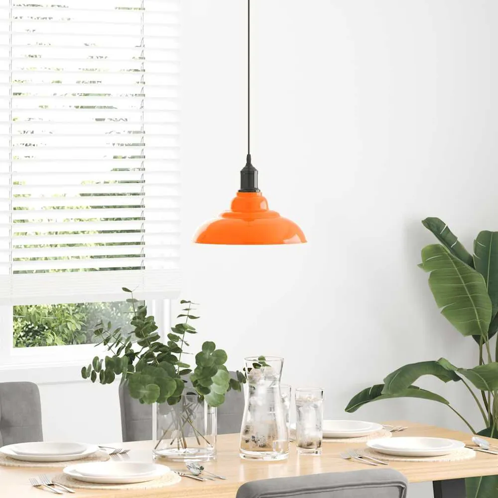 Lampe suspendue réglable hauteur E27 orange brillant métal avec diffuseur opale