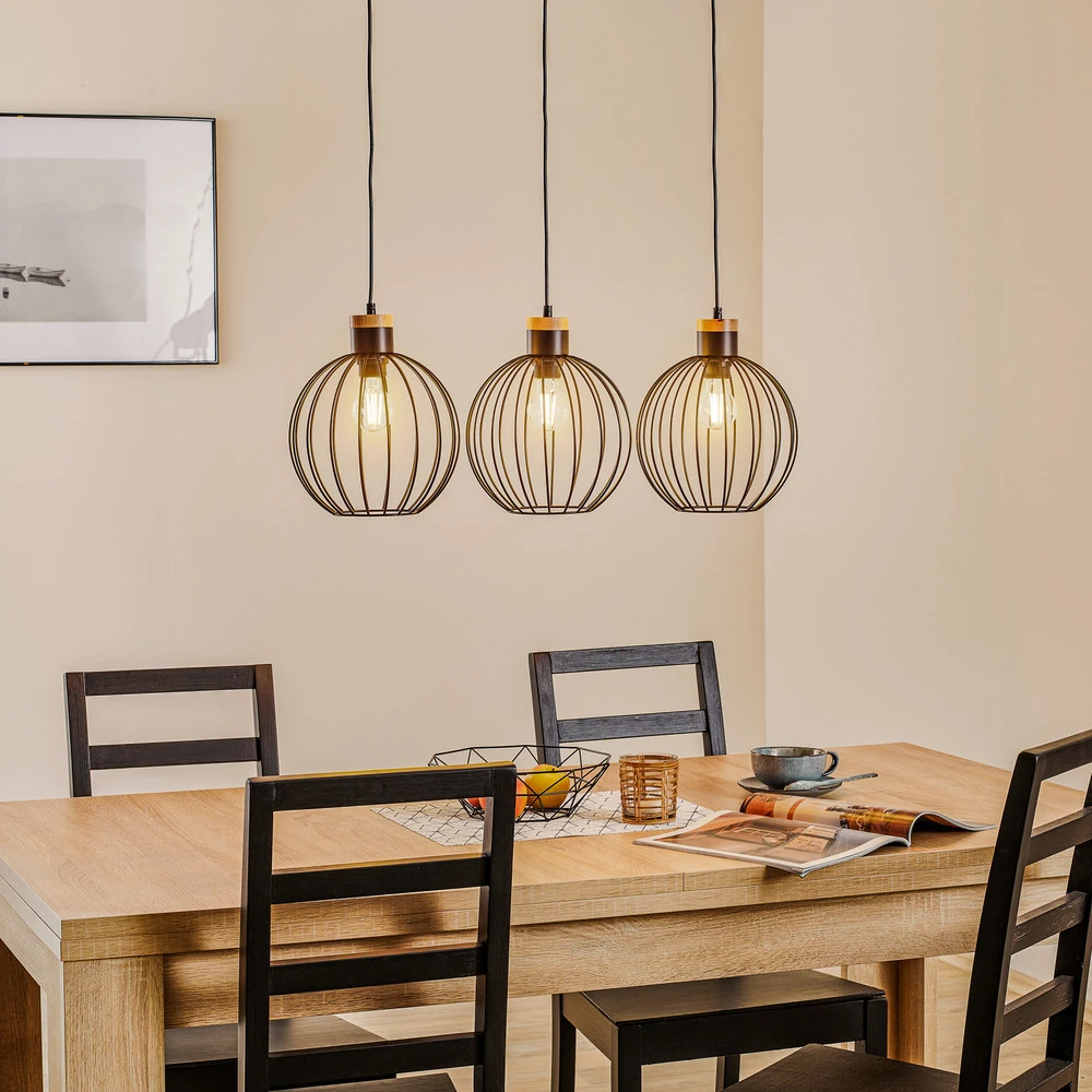 Luminaire de plafond à diffusion uniforme Suspension Barbado, à 3 lampes, noire