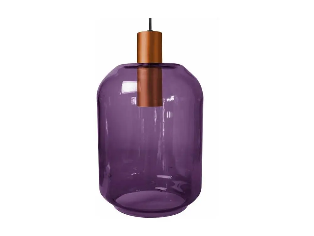 Luminaire de plafond à diffusion uniforme Suspension verre violet métal cuivre 110 cm.