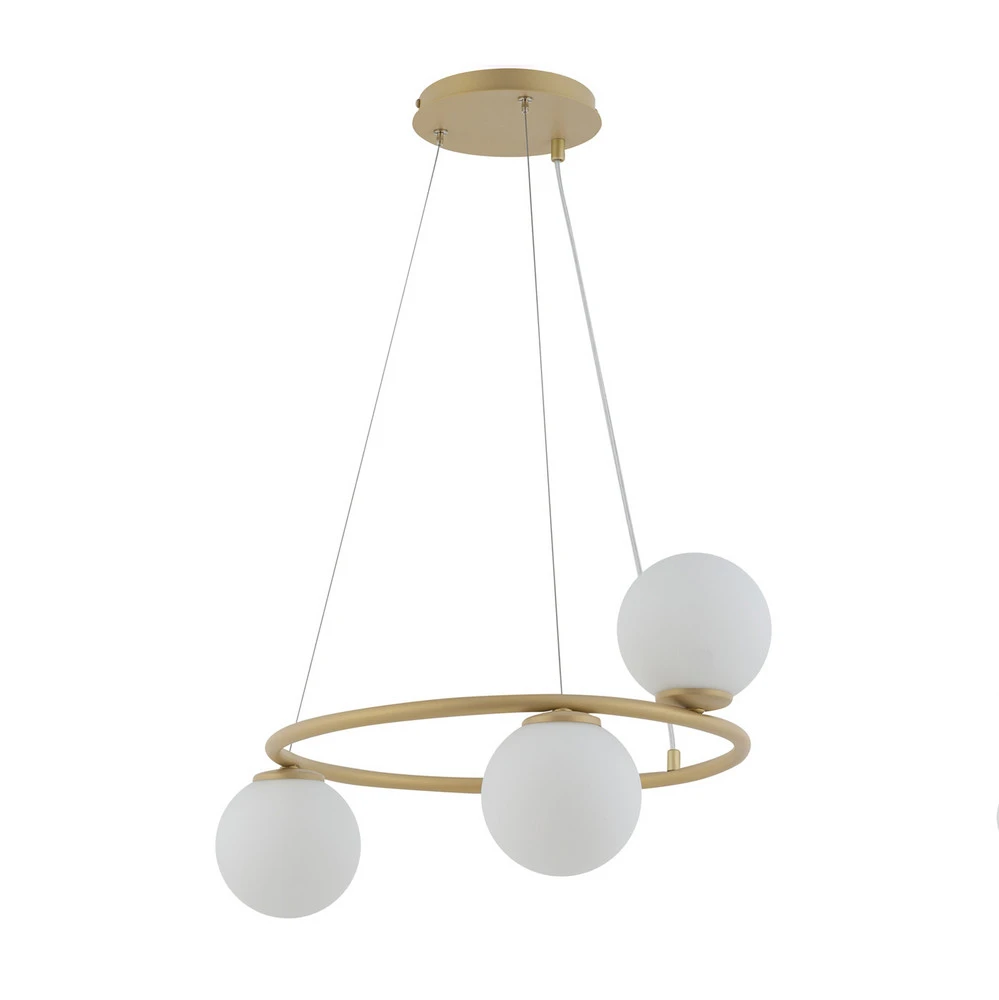 Suspension Gama, à 3 lampes, dorée avec diffuseur opale