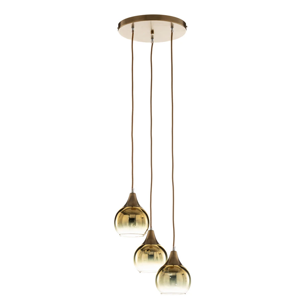 Suspension Monte, à 3 lampes, ronde, dorée avec diffuseur opale