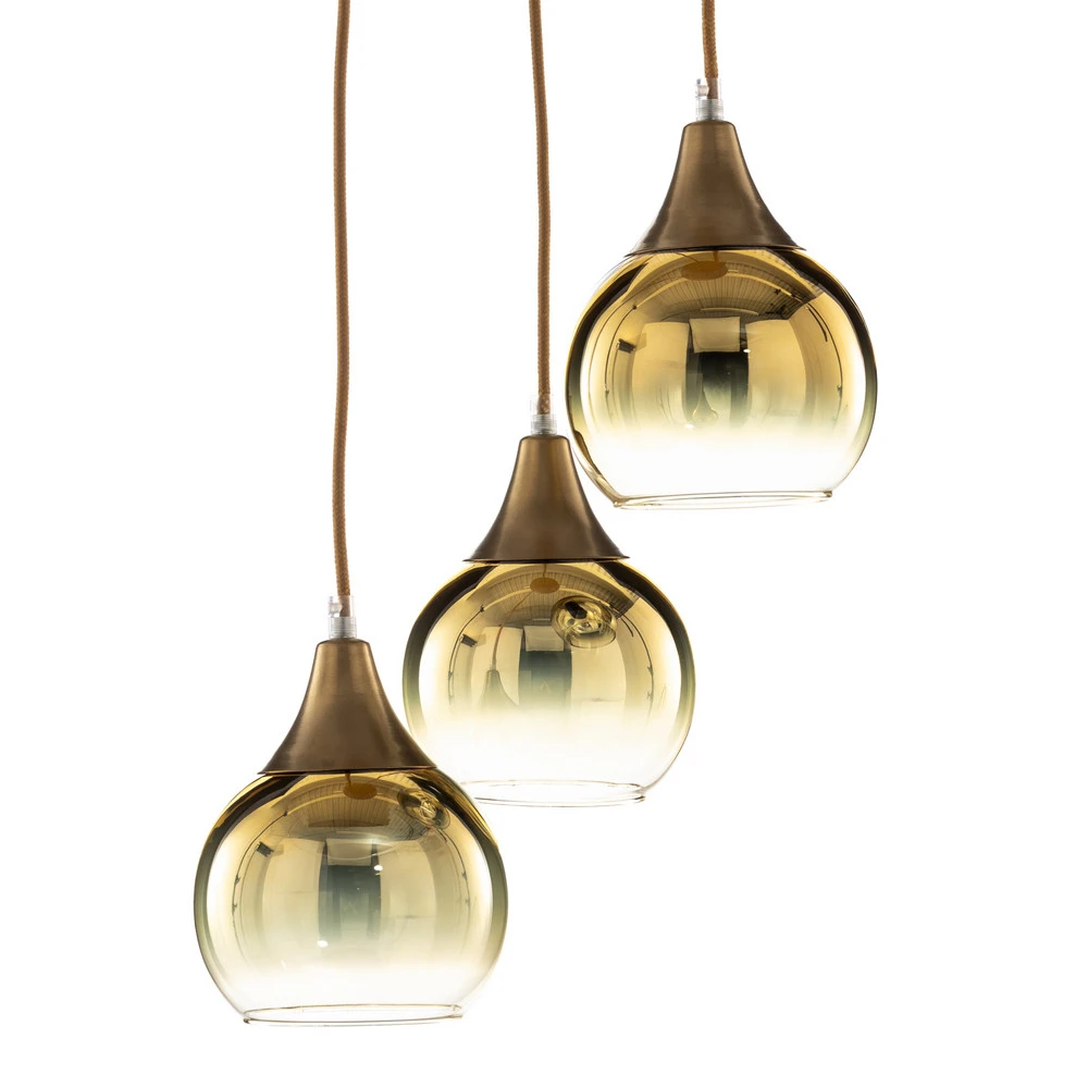 Suspension Monte, à 3 lampes, ronde, dorée avec diffuseur opale