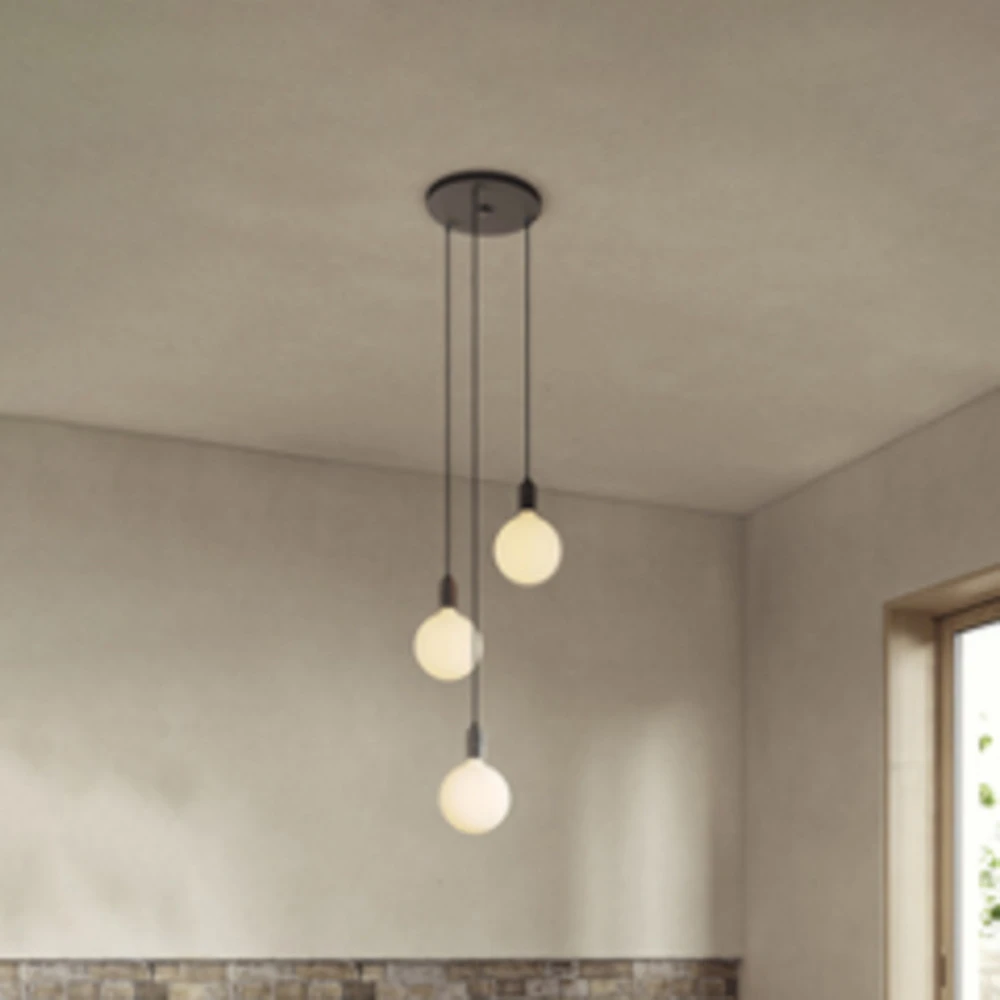 Tala Suspension Triplement Pendant ronde E27 opale noir/graphite