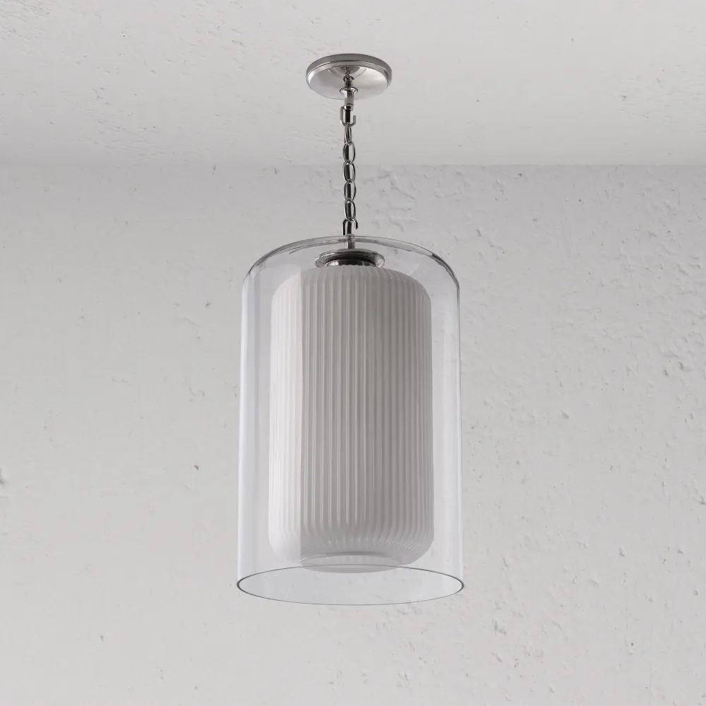 Windsor Suspension Ample Format en Verre Opalin - Nickel Poli