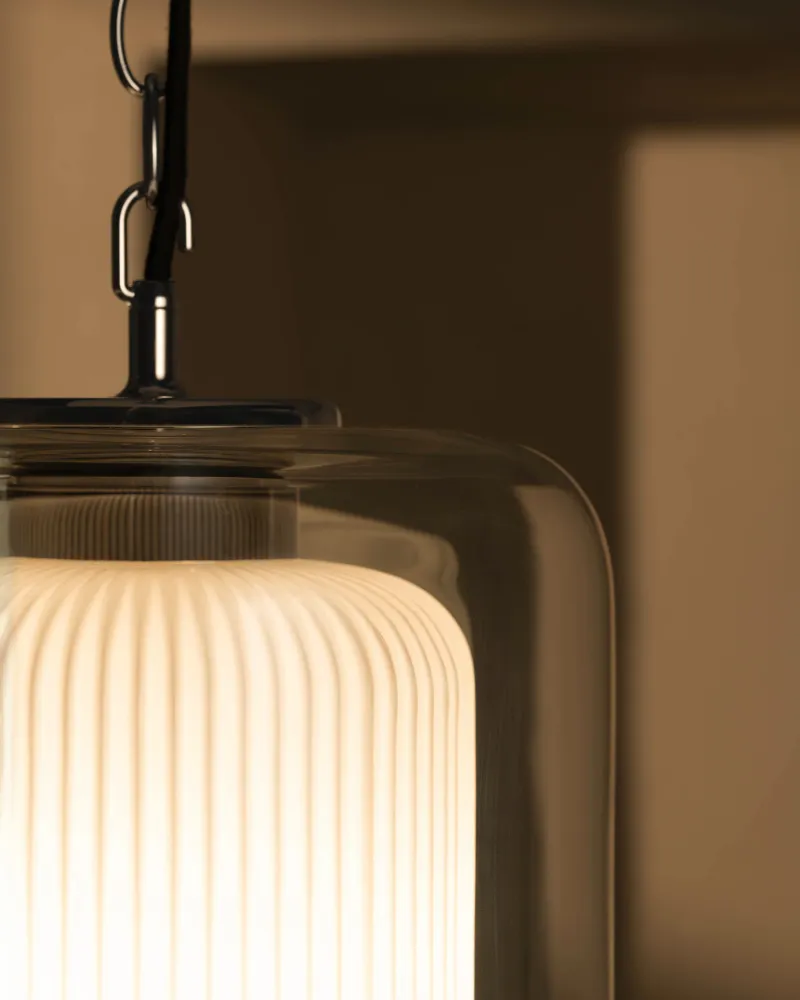 Windsor Suspension Ample Format en Verre Opalin - Nickel Poli