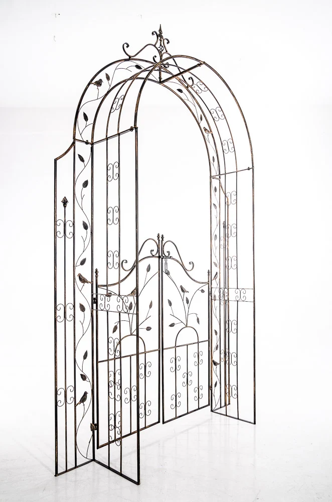 Arche de jardin en fer cuivré foncé avec portail – Arche à rosiers décorative treillis pour plantes grimpantes fixation au...